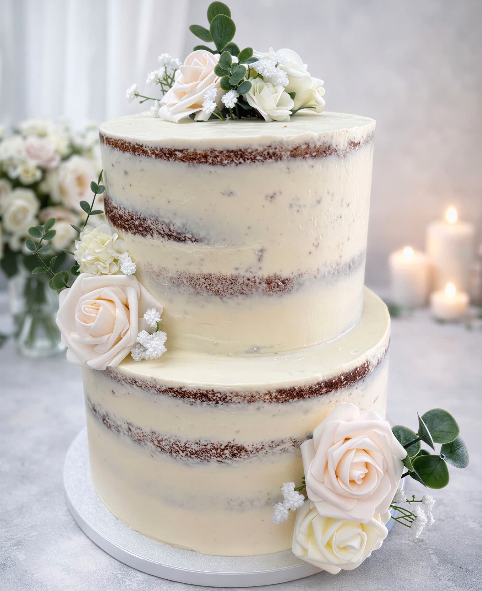 Wedding cake naked deux étages aux roses pâles